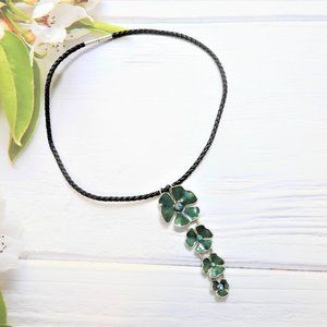 SILVER ENAMRL FLOWER CRYSTAL Necklace Turquoise